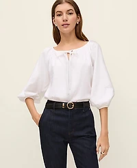 Ann Taylor Petite Weekend Linen Blend Blouse Size Large White Women's
