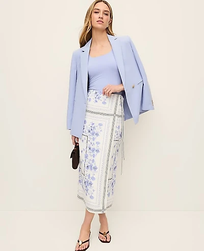 Ann Taylor Floral Wrap Midi Skirt Blue Hydrangea Women's