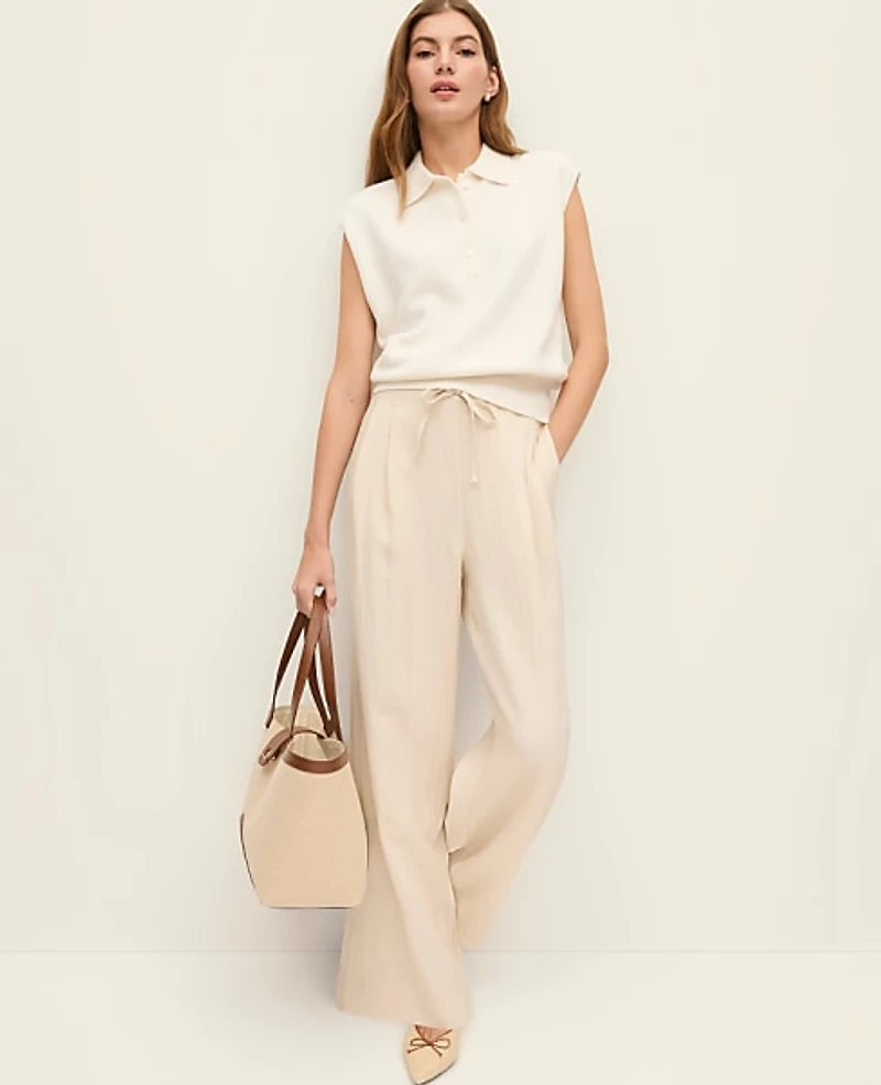 Ann Taylor Petite Weekend Easy Fit Wide-Leg Pant Size Large Sand Shell Women's