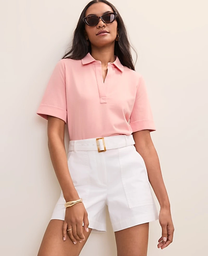 Ann Taylor Weekend Split Neck Polo Top Women's