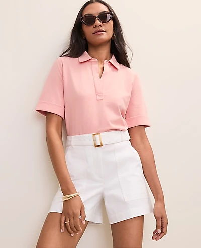 Ann Taylor Weekend Split Neck Polo Top Women's