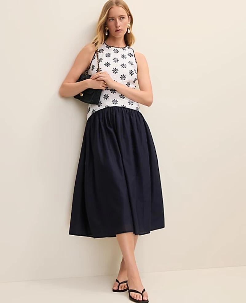 Ann Taylor Eyelet Drop Waist Midi Dress White 9000 Women's