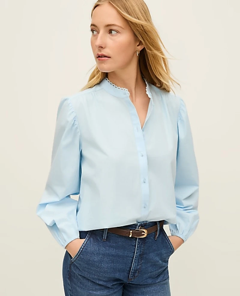 Ann Taylor Embroidered Collar Blouse Women's