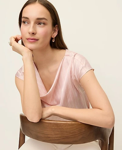 Ann Taylor Geo Satin Cowl Neck Top Rose Smoke Women's
