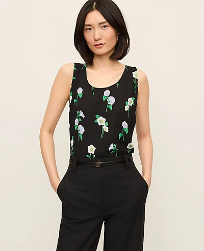 Ann Taylor Petite Floral Mixed Media Tank Top Black Women's