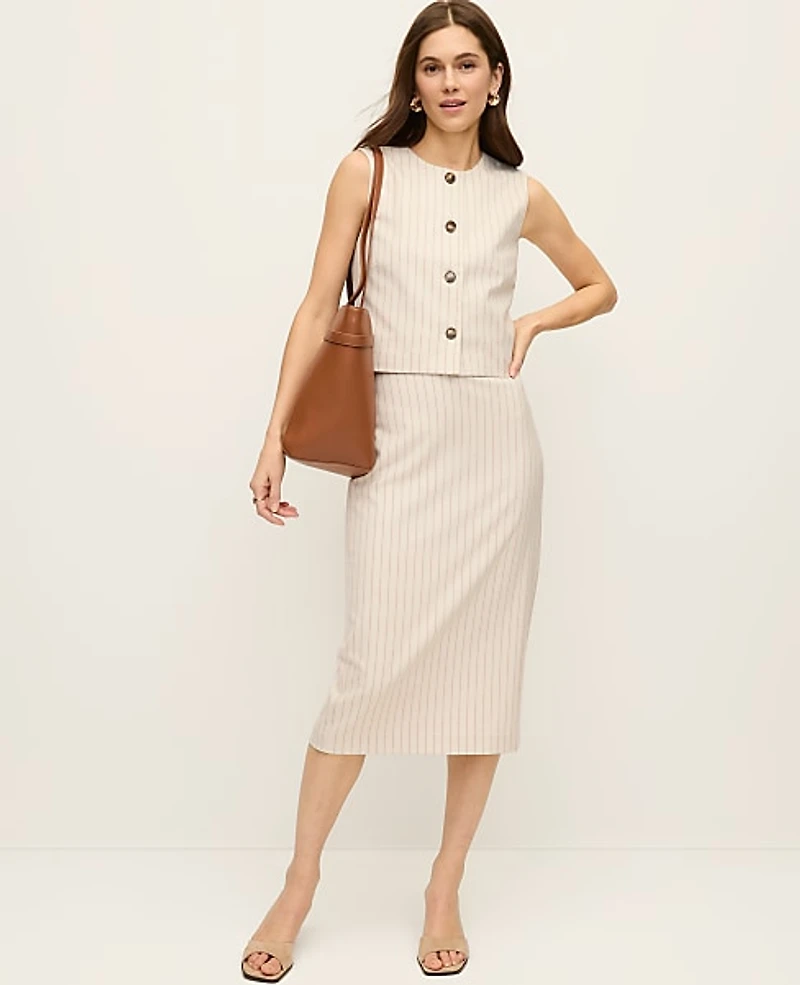 Ann Taylor The Petite Clean Pencil Skirt in Pinstripe Size 12 Cream Multi Pinstripe Women's