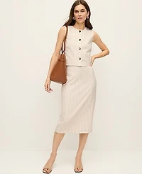 Ann Taylor The Petite Clean Pencil Skirt in Pinstripe Size 12 Cream Multi Pinstripe Women's
