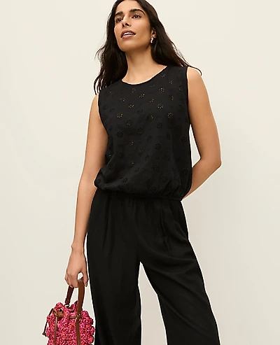 Ann Taylor Eyelet Bubble Hem Top Women's