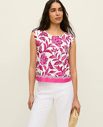 Ann Taylor Floral Linen Blend Shell Top Pink Women's