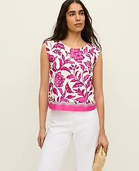 Ann Taylor Floral Linen Blend Shell Top Size XL Pink Women's