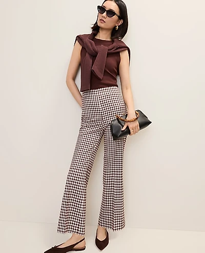Ann Taylor The Gingham Side Zip Flare Pant Brown/White Check Women's