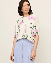 Ann Taylor Petite Floral Jacquard Sweater T-Shirt Pink Women's