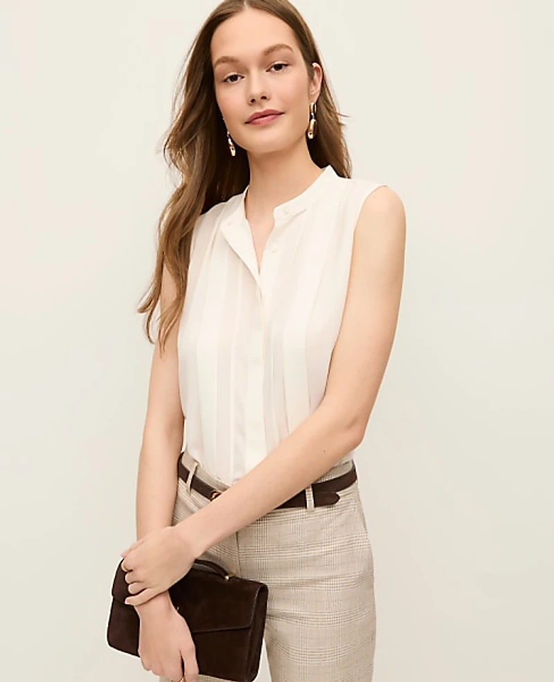 Ann Taylor Pintucked Sleeveless Shirt Women's
