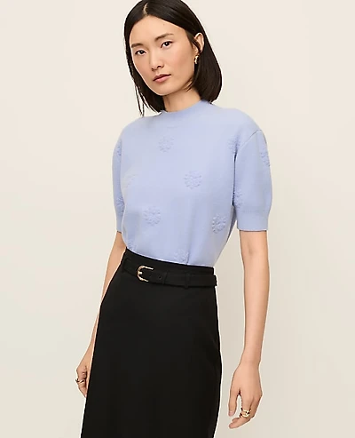 Ann Taylor Petite Daisy Appliqué Sweater T-Shirt Women's