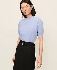 Ann Taylor Petite Daisy Appliqué Sweater T-Shirt Size XL Blue Hydrangea Women's