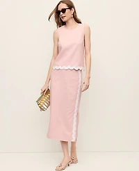 Ann Taylor Midi Skirt Linen Blend Rose Veil Women's