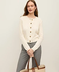 Ann Taylor Petite Scalloped Trim Cardigan Winter White Women's