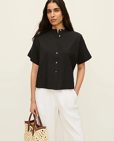 Ann Taylor Petite Stand Collar Poplin Blouse Women's