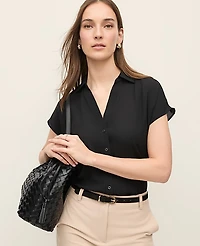 Ann Taylor Split Neck Blouse Size Large Black Women's