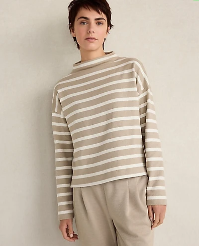 Ann Taylor Haven Well Within Organic Cotton Funnel Neck Striped Pullover Taupe Women's