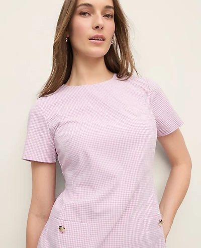 Ann Taylor Petite Gingham Button Pocket Shift Dress Lilac/White Women's