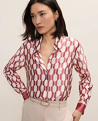 Ann Taylor Geo Satin Modern Shirt Winter White Women's
