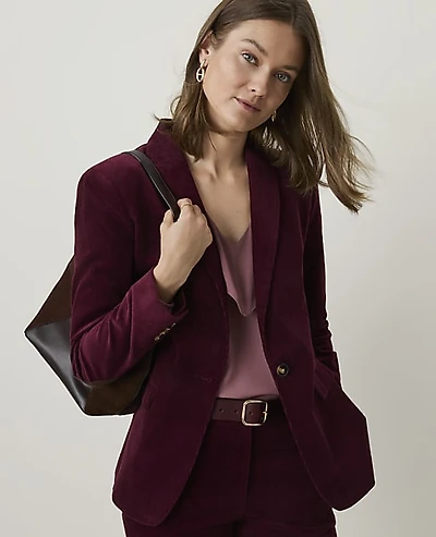 Ann Taylor The Petite Longline Blazer Corduroy Tinto Red Women's