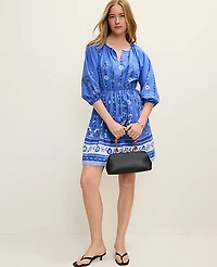 Ann Taylor Petite Weekend Floral Shirred Dress B Dream Blue Women's