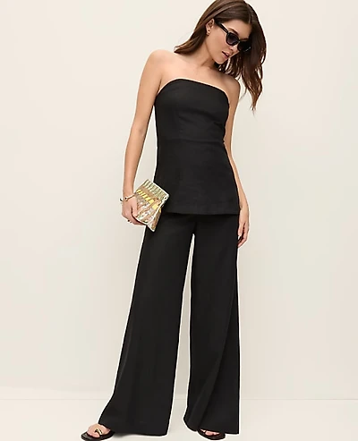 Ann Taylor The Petite Statement Palazzo Pant Linen Blend Black Women's