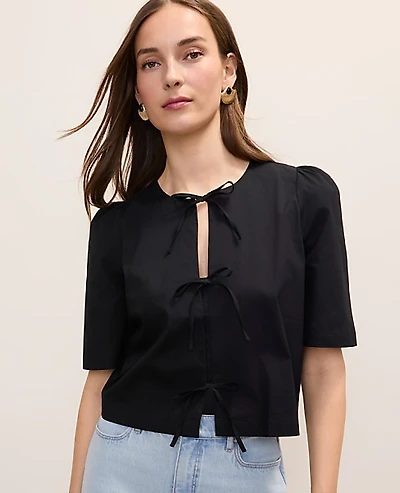 Ann Taylor Tie Front Short Sleeve Blouse Women's