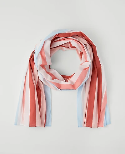 Ann Taylor Striped Linen Blend Scarf White Women's