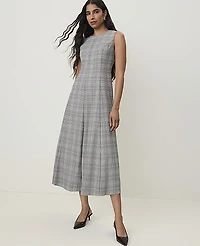 Ann Taylor Plaid Crew Neck Midi Dress Blue Women's