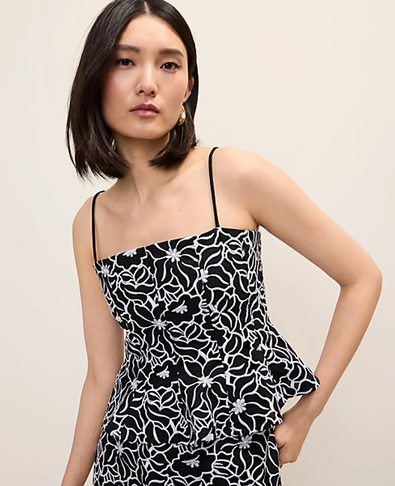Ann Taylor Petite Embroidered Peplum Top Black Women's