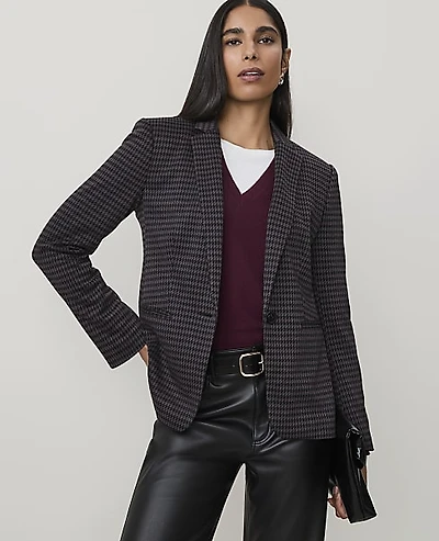 Ann Taylor The Hutton Blazer Houndstooth Black Grey Women's