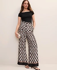 Ann Taylor The Petite Pleated Wide-Leg Pant Geo Satin Black Women's