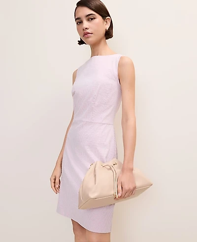 Ann Taylor The Boatneck Dress in Seersucker Size 18 Pink/White Combo Women's