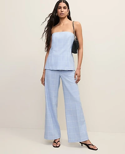Ann Taylor Windowpane Strapless Top Blue/Neutral Women's