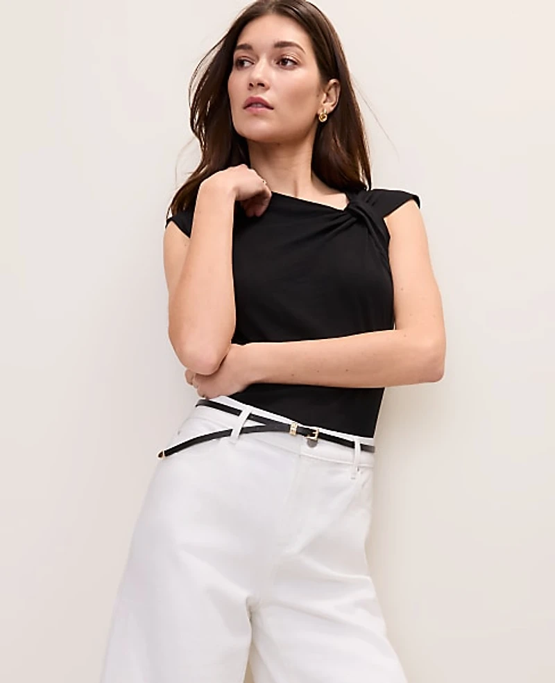 Ann Taylor Weekend Asymmetric Twist Shoulder Top Women's