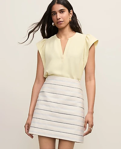 Ann Taylor Petite Flutter Sleeve Top Yellow Buttercream Women's