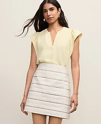 Ann Taylor Petite Flutter Sleeve Top Yellow Buttercream Women's