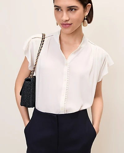 Ann Taylor Petite Flutter Sleeve Button Down Blouse Women's