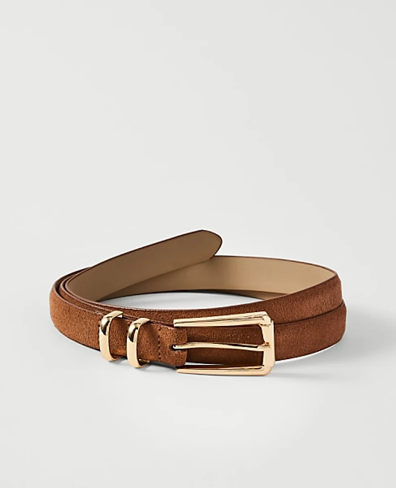 Ann Taylor Suede Rectangle Buckle Belt Coffee Bean Women's