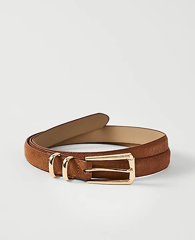 Ann Taylor Suede Rectangle Buckle Belt Coffee Bean Women's