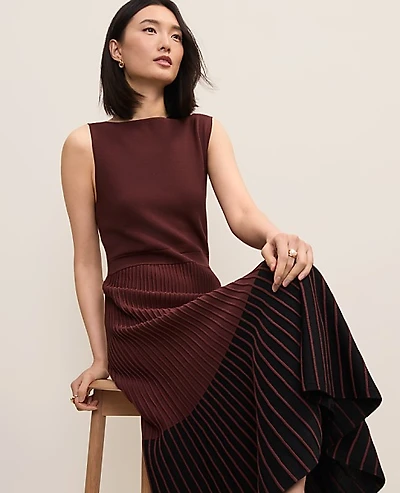 Ann Taylor Petite Colorblock Midi Sweater Dress Size 2XS Rich Walnut Women's