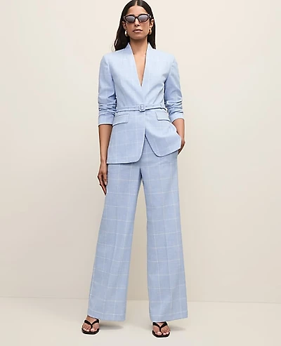 Ann Taylor The Petite Collarless Belted Blazer Windowpane Blue/Neutral Women's