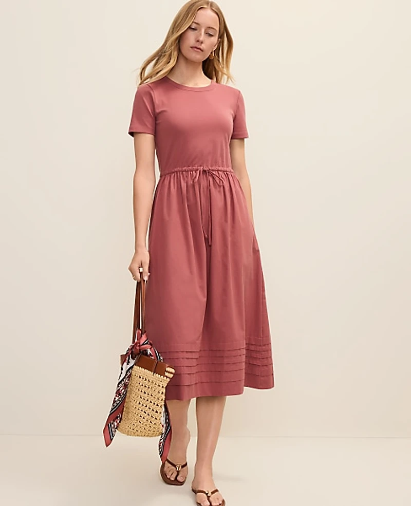 Ann Taylor Petite Weekend Mixed Media Crew Neck Midi Dress Women's