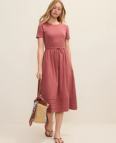 Ann Taylor Petite Weekend Mixed Media Crew Neck Midi Dress Women's
