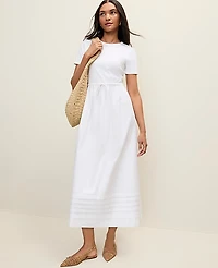 Ann Taylor Petite Weekend Mixed Media Crew Neck Midi Dress Size XS White Women's