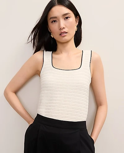 Ann Taylor Petite Textured Stitch Sweater Shell Top Winter White Women's