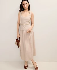 Ann Taylor Petite Belted Flare Midi Dress Sail Cloth Women's